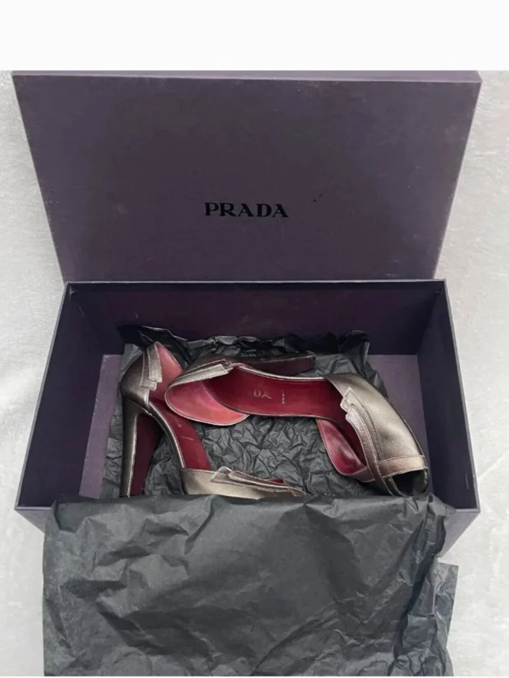 Prada D'Orsay Metall Deco Calzature Donna peep Toe heels pumps 7,5